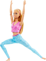Barbie Made-to-Move-dukke med blond hår, aftagelig lyserød sportstop og blå yogabukser, 22 led, HRH27, [Multicolor]