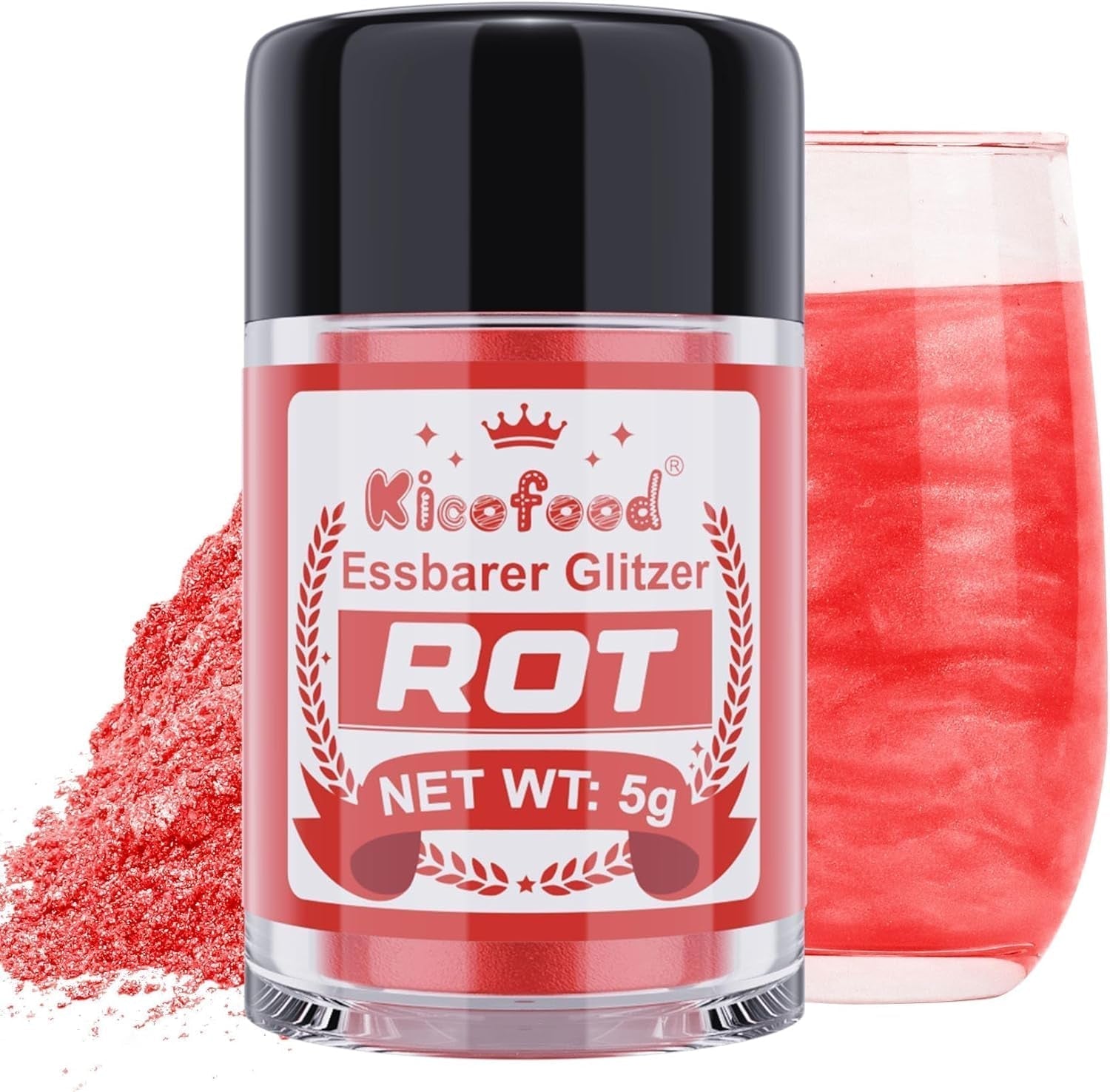 Kicofood, spiseligt glitter, 5 gram, forskellige farver Glitter Naty Shop Red