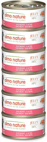 Almo Nature HFC Jelly - Nassfutter für ausgewachsene Katzen - Lachs - Human Grade, Glutenfri & Monoprotein - 6 x 70g
