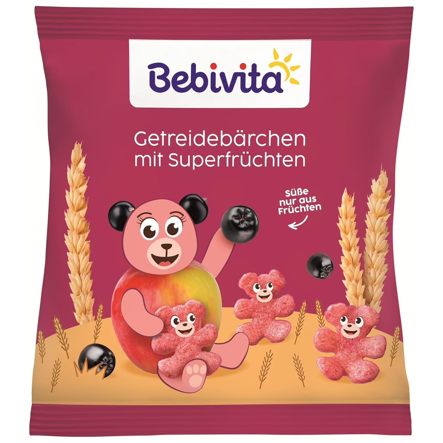 Kornbjørne med superfrugt (9 x 30 g) - snacks til børn fra 1 år, kun sødet med frugt, ideel sjov for hele familien