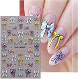 JMEOWIO Nagelsticker Bunte Herz Schleife 6 Blad Neglekunstklistermærke Selbstklebend Nagelaufkleber Dekoration Nageldesign Zubehör