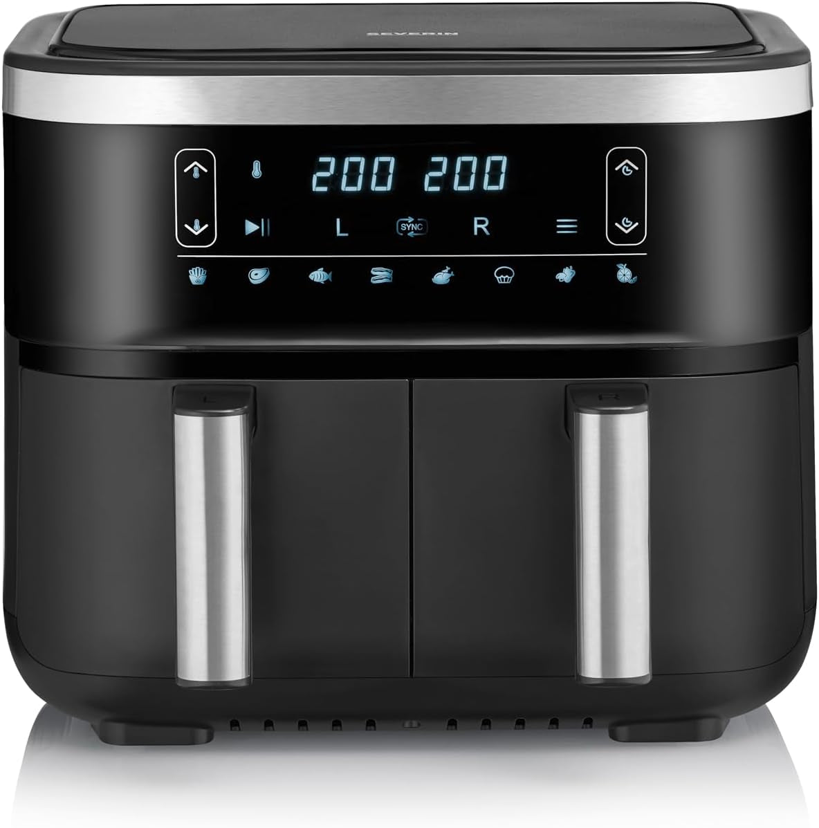SEVERIN Dobbelt varmluftfriture med kogekammer 2 X 3,8 L, 8 automatiske programmer Hvidevarer Naty Shop 2 X 3,8 Liter Garkorb (Parallelnutzung) / 8 Automatik-Program