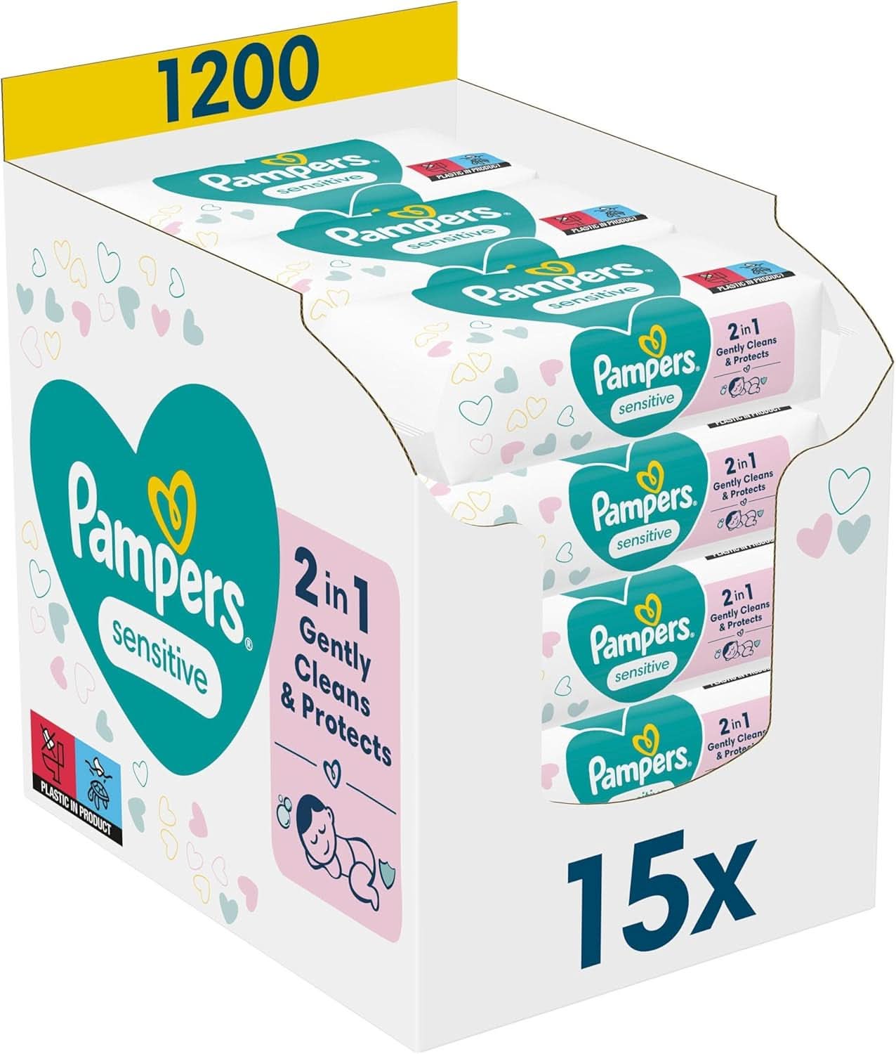 Pampers Sensitive Feuchttucher 5 Packungen Mit 52 Stück - 260 Feuchttucher, Ohne Duft, Für Eine Sanfte og Weiche Reinigung Naty Shop 1200 Stück (1Er Pack)