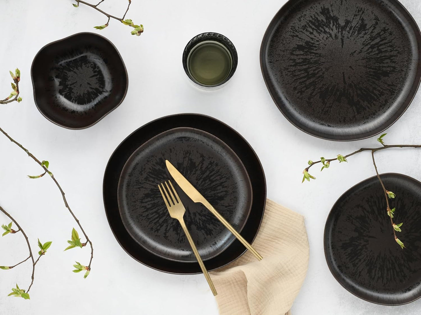 CreaTable, 21249, Natura Organic RUSTY Series, 12-delt porcelænssæt til 4, tallerkensæt i porcelæn, tåler opvaskemaskine og mikroovn, fremstillet i Europa