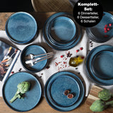 Moritz & Moritz SOLID 18-delt spisestel i stentøj til 6 - porcelænssæt til 6, bestående af 6 middagstallerkener, 6 sidetallerkener og 6 middagstallerkener