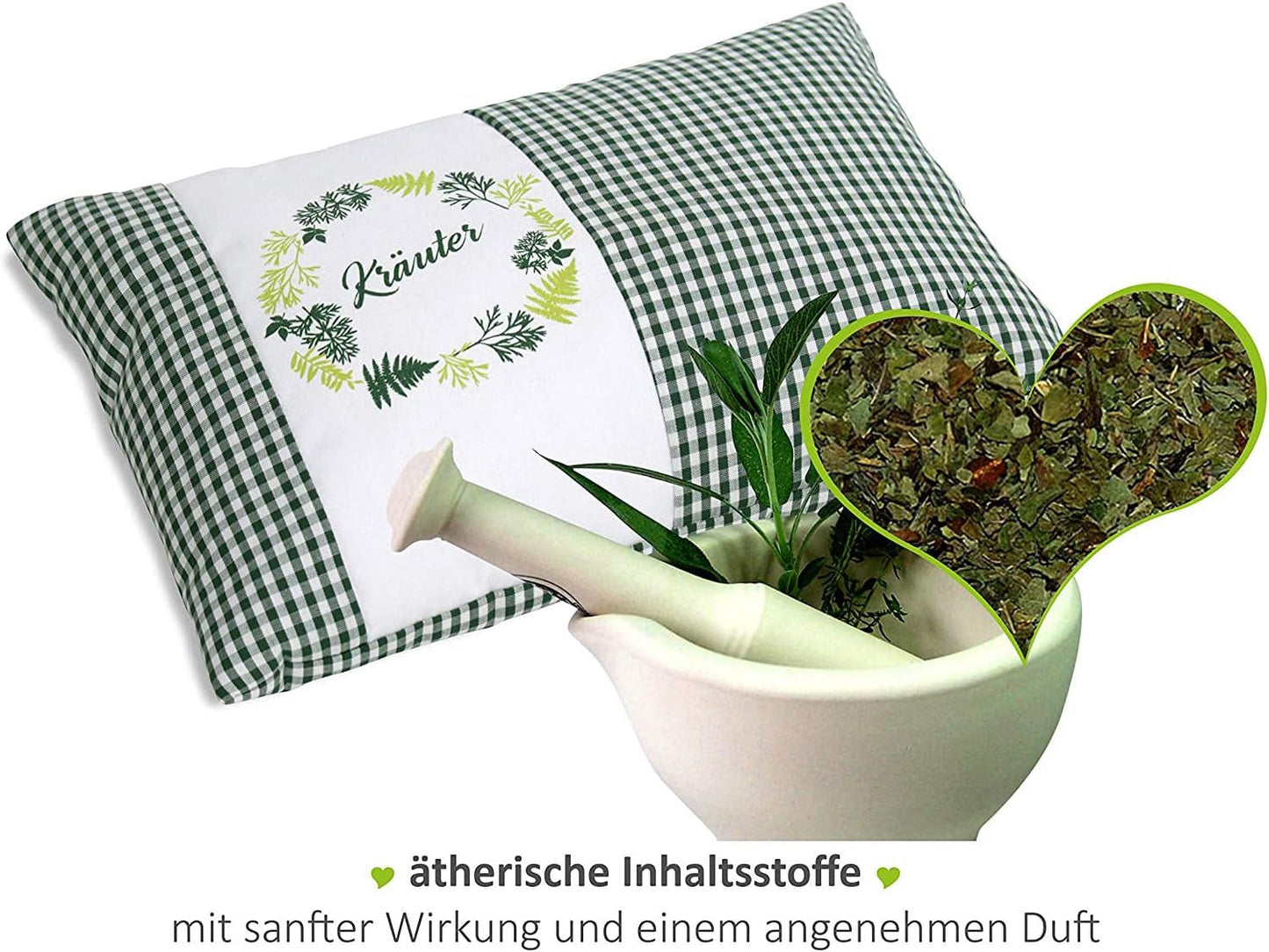 Gözze - Urteduftende pude, 200 G urteblandingsfyld, 100 % bomuldsbetræk, 30 X 20 Cm - Plaid Green Naty Shop Standardpuder