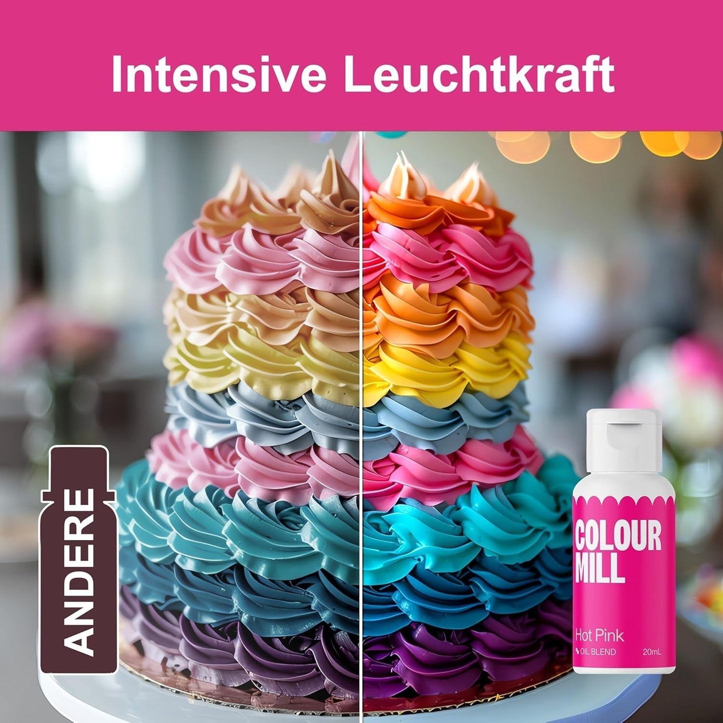 Color Mill Liquid Food Coloring Set - 5 x 20 ml oliebaseret (sort, varm rosa, lilla, rød og blå) - UV-resistent - Perfekt til bagning og som topping til kager, muffins og kagepynt