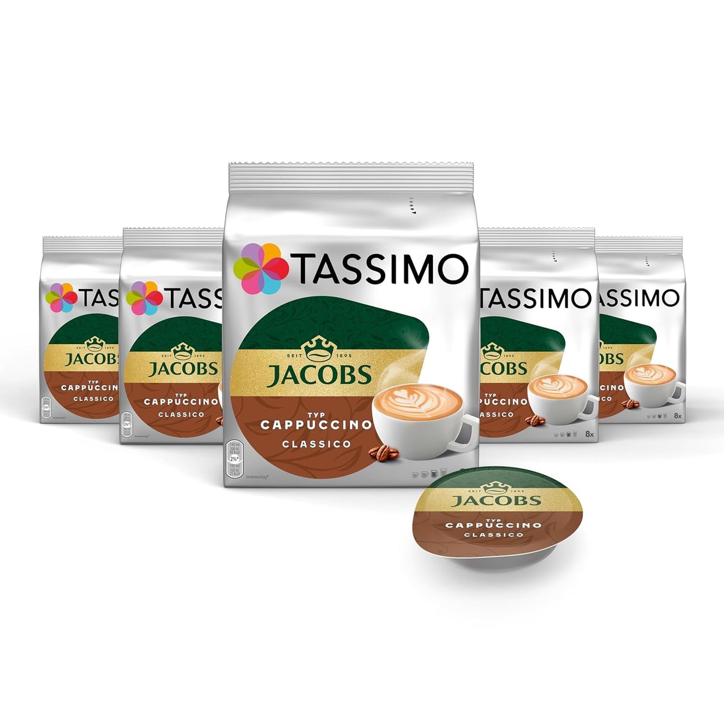 Tassimo Kapseln Jacobs Cappuccino Classico, 5 x 8 puder, 40 Kaffeekapseln