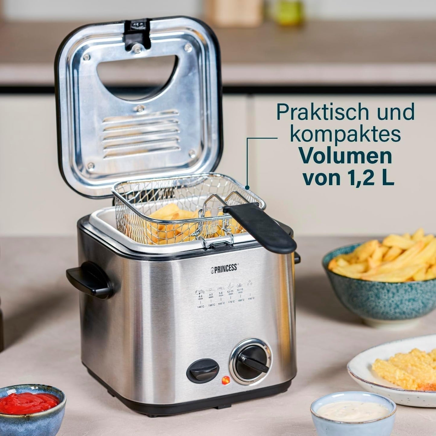 Princess 182611 Mini Fondue Frituregryde - Hurtig opvarmning - Lugtfilter - 1,2 liters kapacitet, sølv Hvidevarer Naty Shop