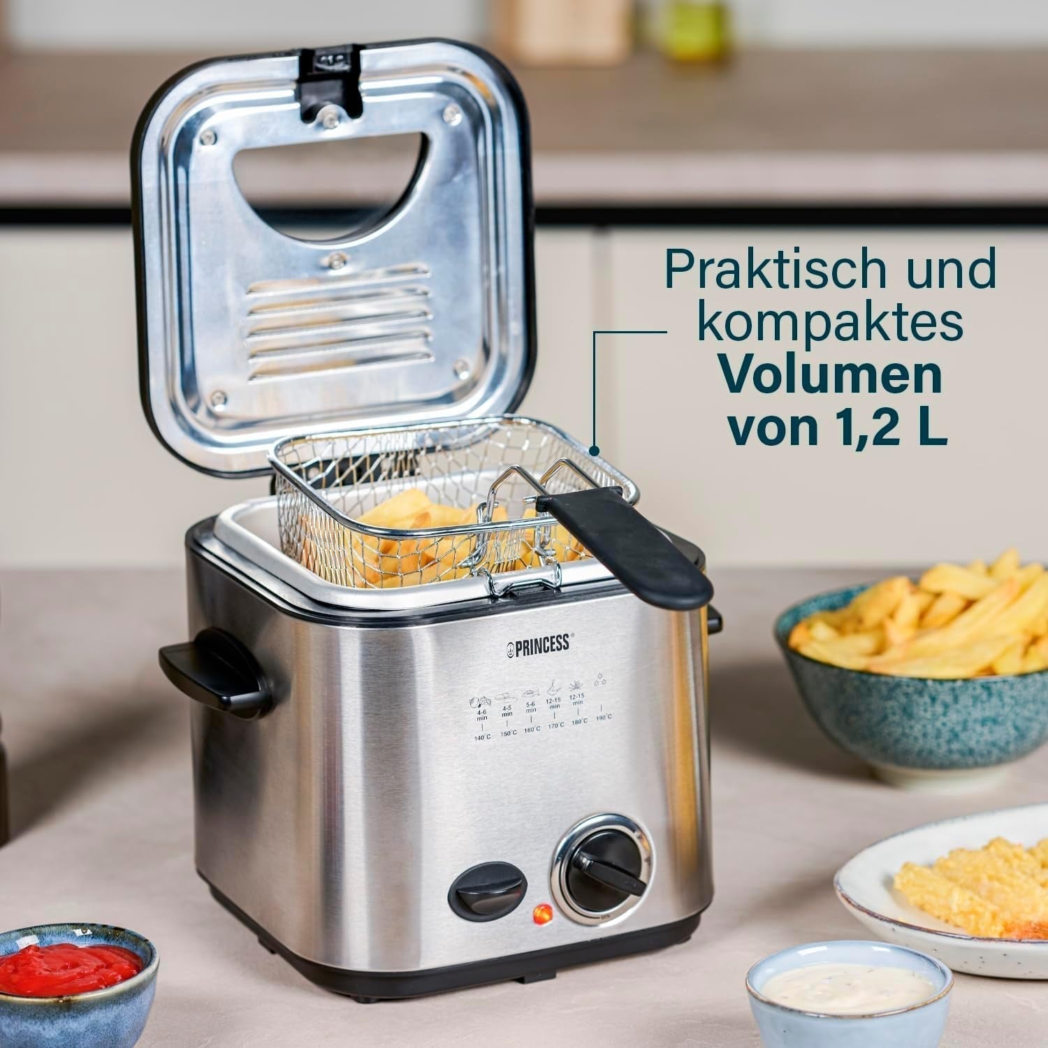 Princess 182611 Mini Fondue Frituregryde - Hurtig opvarmning - Lugtfilter - 1,2 liters kapacitet, sølv Hvidevarer Naty Shop