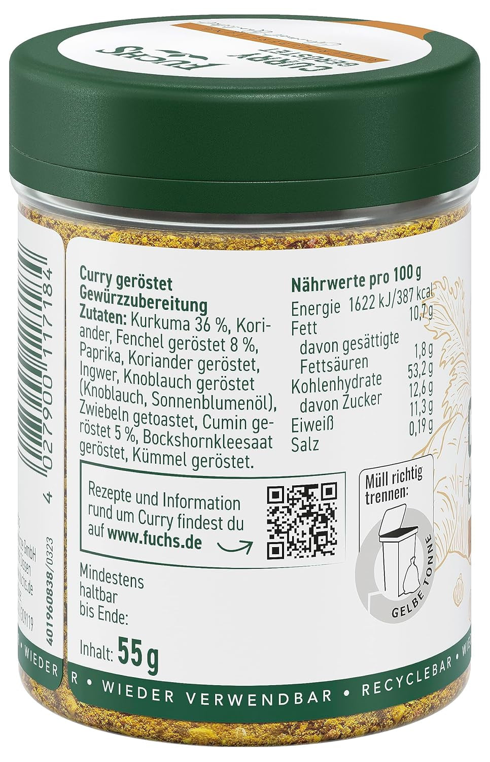 Fuchs Gewürze Karry, ristet, 55 g