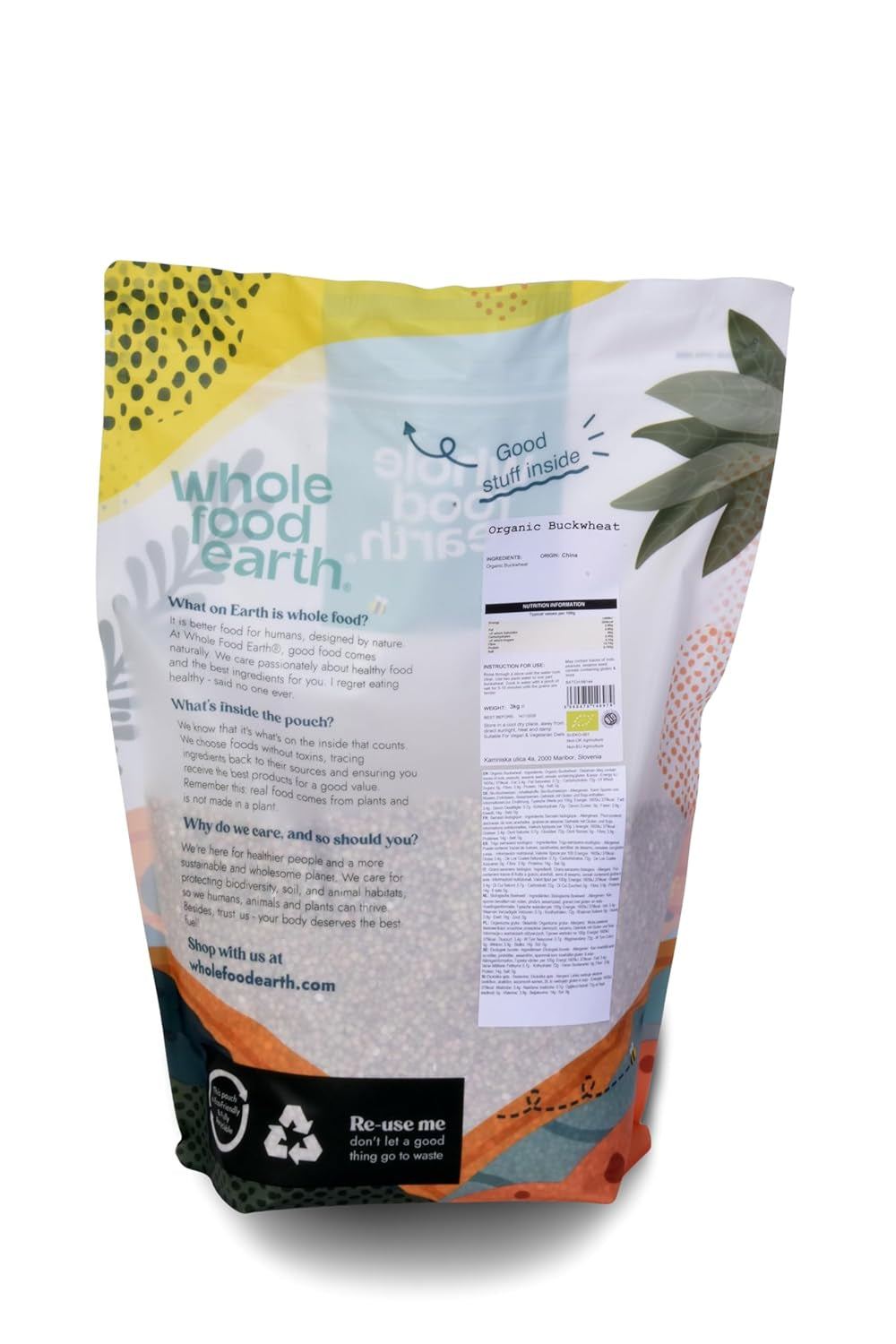 Wholefood Jord Økologisk Boghvede - 3 kg - Ikke-GMO - Vegansk - Højt fiberindhold - Certificeret økologisk