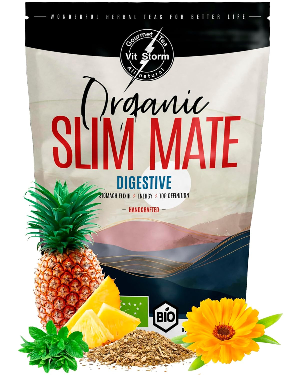 VITSTORM® Slim Tea Kardemomme – BIO Yerba Mate Tea – Detox og vanddrivende te – 100G