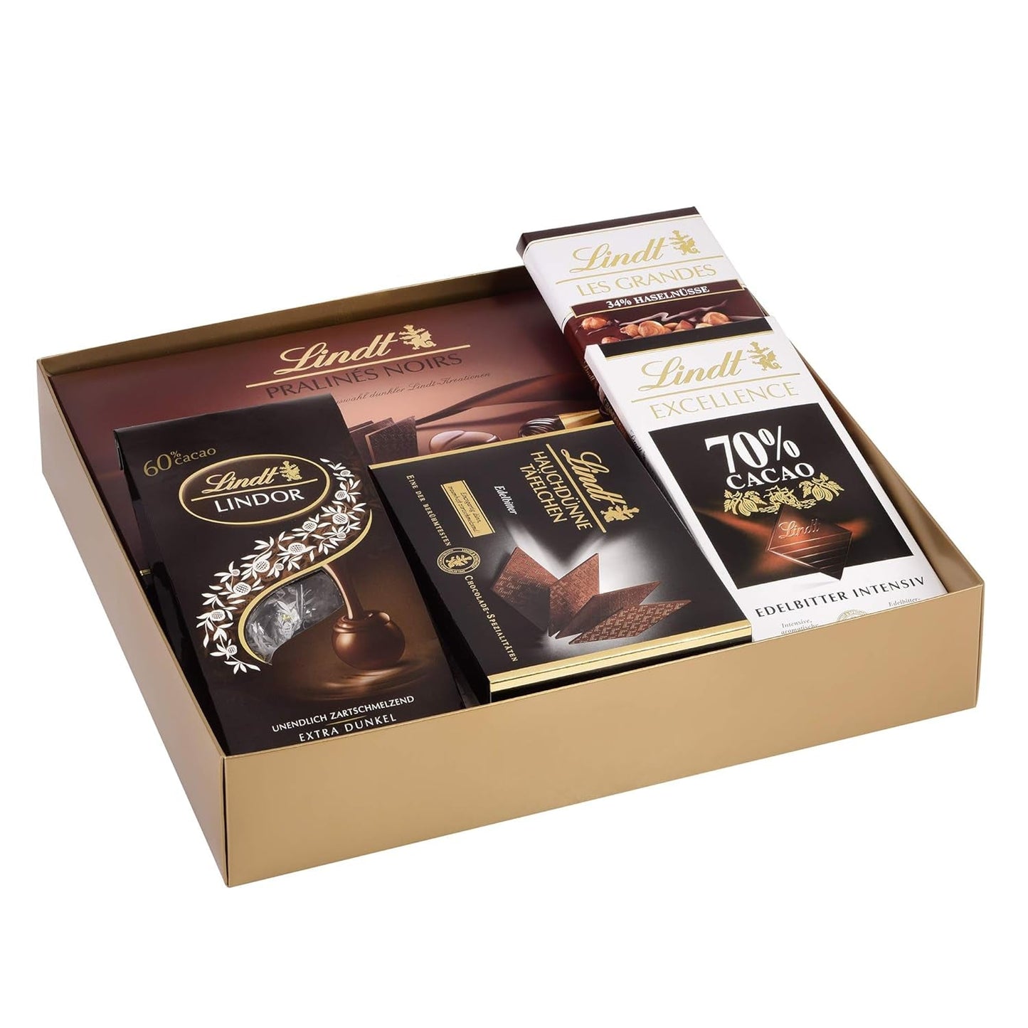 Lindt Mørk Chokolade Sæt | 847 g | Sæt med 6 Lindt mørk chokolade specialiteter (barer, LINDOR, praliner) fra semi-sød til ekstra mørk | Bulk pakke | Chokolade gave