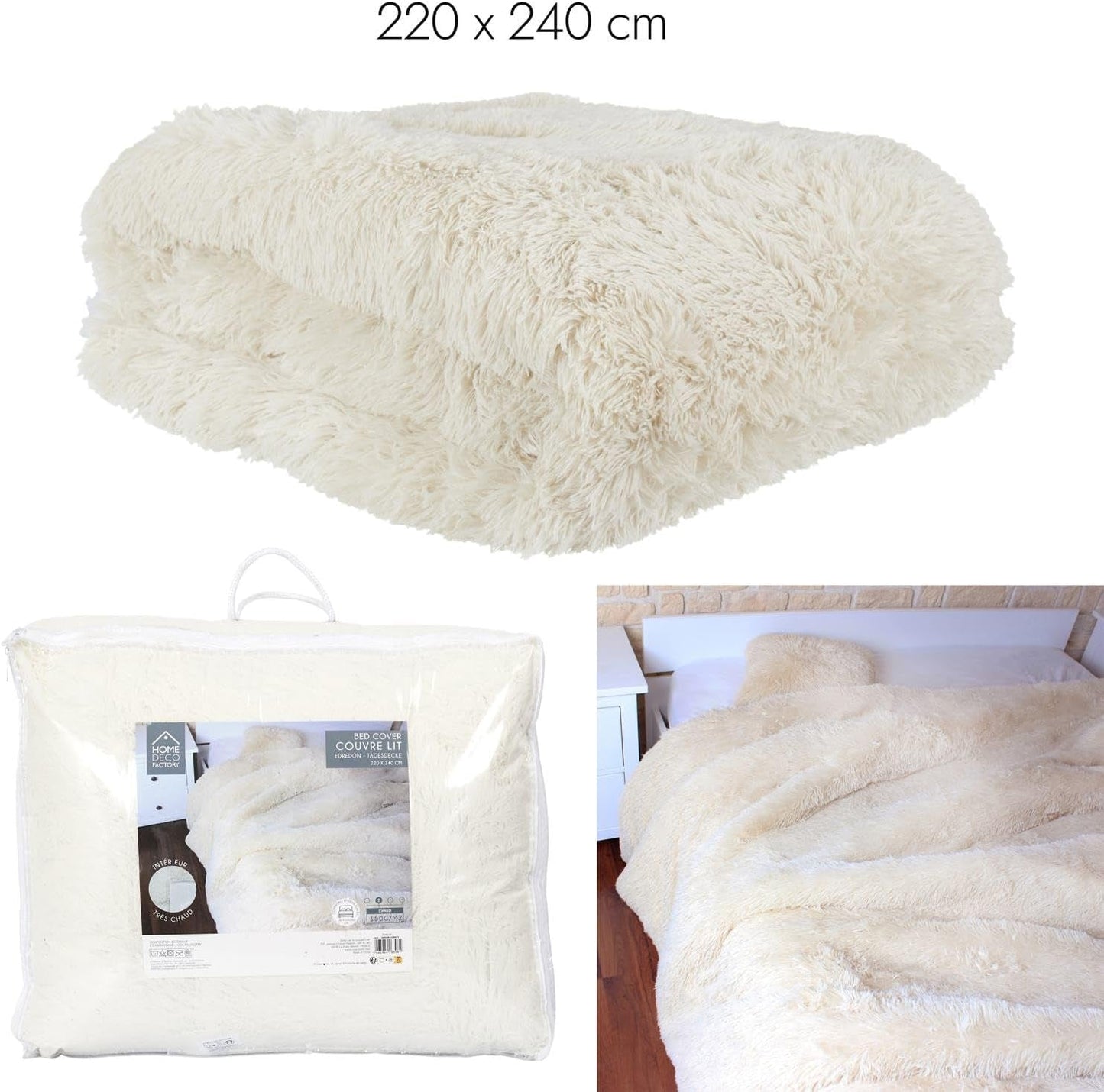 HOME DECO FACTORY Quilt med langt hår, 220Cm X 240Cm, beige Dyner og dyner Naty Shop