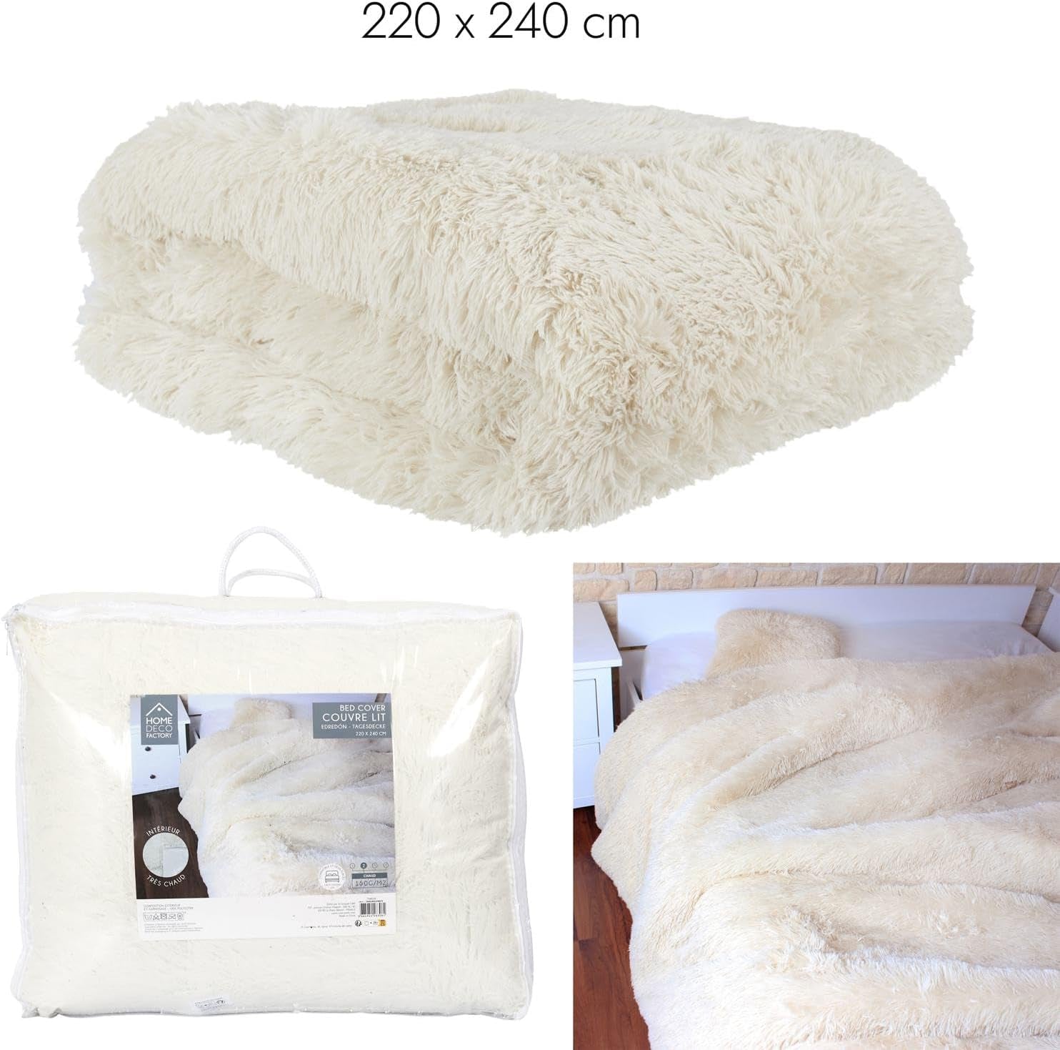 HOME DECO FACTORY Quilt med langt hår, 220Cm X 240Cm, beige Dyner og dyner Naty Shop
