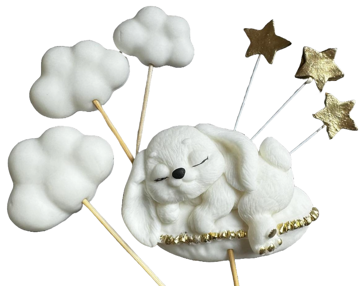 Sæt med 7 spiselige sukkerdekorationer, Bunny Sugar Paste Decorations Naty Shop