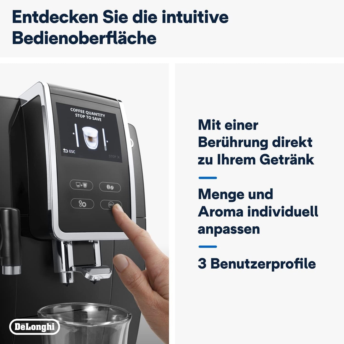 De'Longhi Dinamica Plus ECAM 370.70.B Fuldautomatisk espressomaskine med LatteCrema mælke-, cappuccino- og espressosystem, 3,5 tommer TFT farveberøringsskærm og appkontrol, kaffefunktion, sort