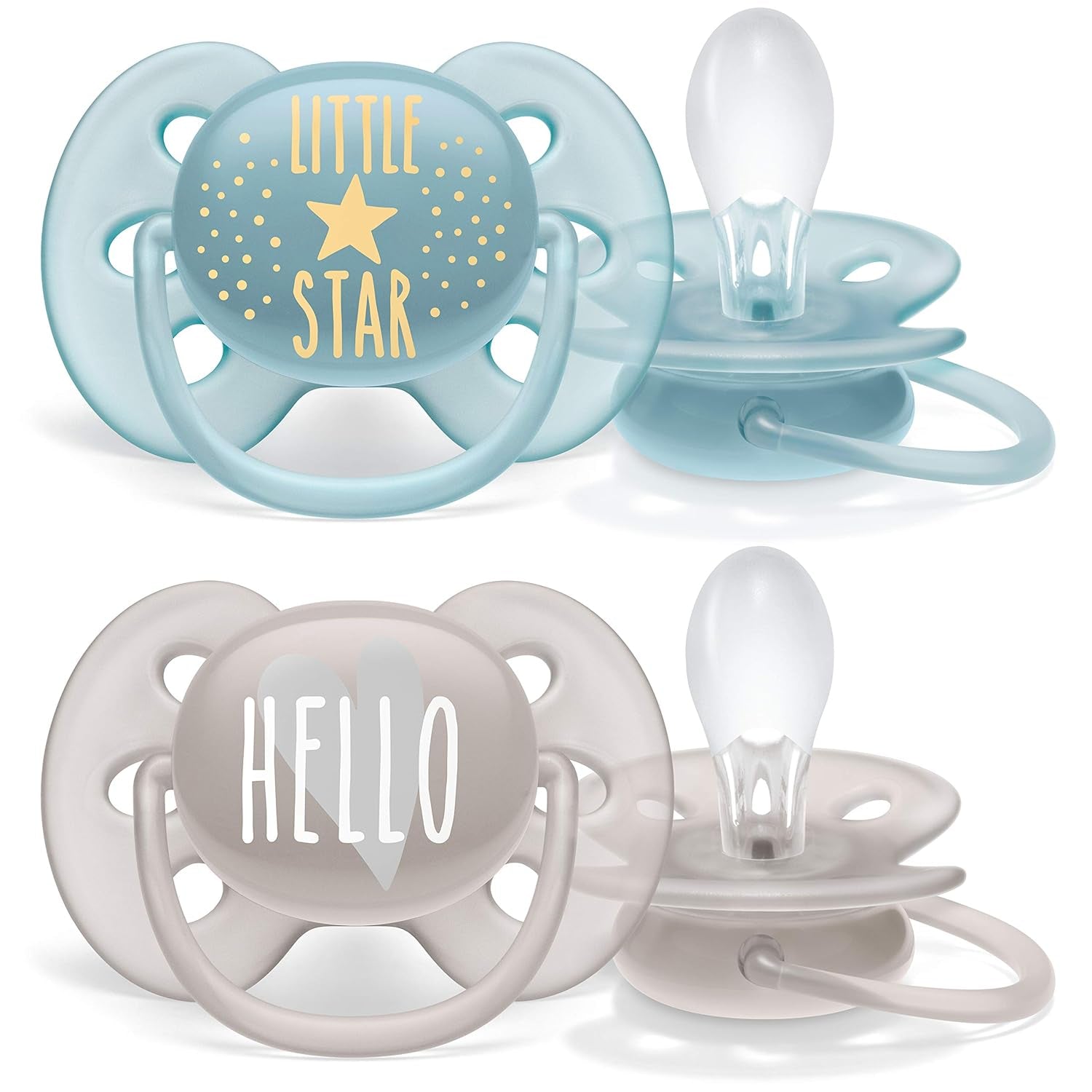 Philips AVENT Ultra Soft sutter - pakke med 4 ekstra bløde BPA-fri sutter til babyer i alderen 0-6 måneder, inklusive bæretaske og sterilisering (model SCF091/35)