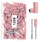BLESWIN 100 stk. Små slibebånd til neglebor, fin korn 240 med 2 stk 3 mm bor, mini slibebånd til polering af naturlige negle og rengøringsneglebånd til præp, pink