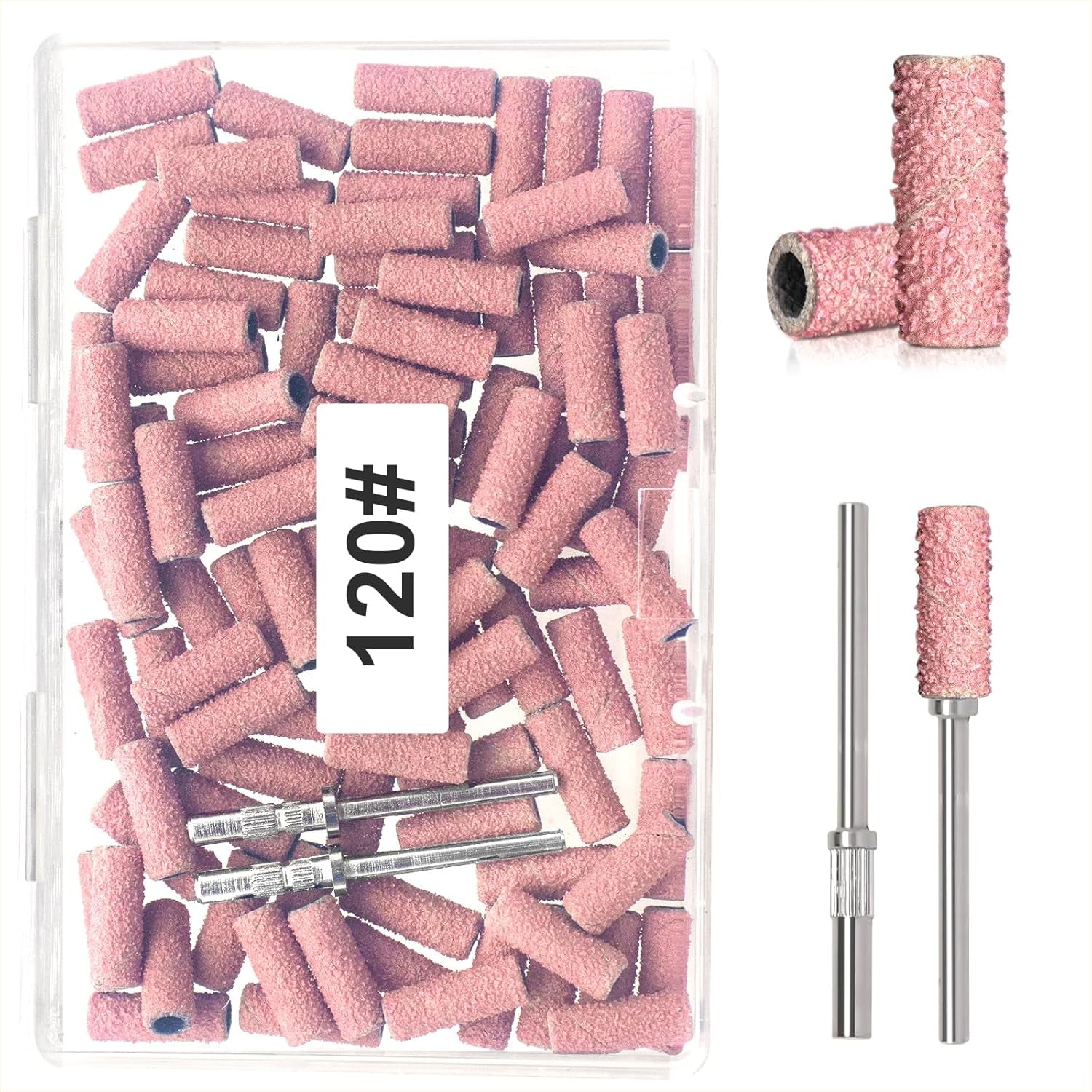 BLESWIN 100 stk. Små slibebånd til neglebor, fin korn 240 med 2 stk 3 mm bor, mini slibebånd til polering af naturlige negle og rengøringsneglebånd til præp, pink