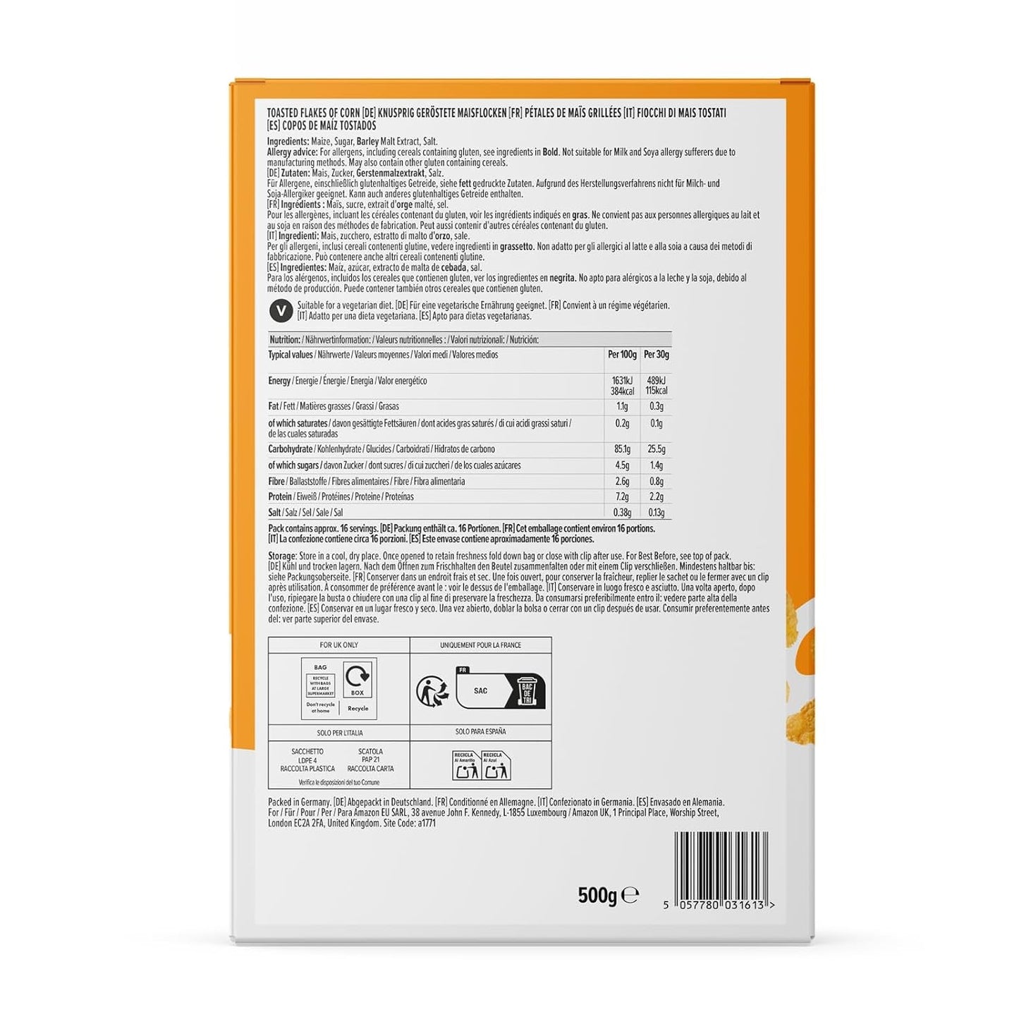 fra Amazon Corn flakes Corn flakes, 500g