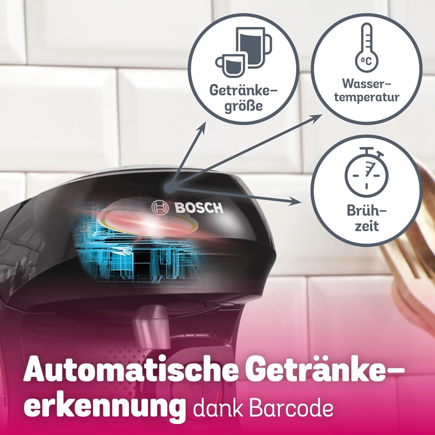 Bosch Tassimo Happy Friendly TAS102E Kapsel Espressomaskine, 70+ drikkevarer, Velegnet til alle kopper, Auto-Stop, Bæredygtig, Perfekt Dosering, Pladsbesparende, 1400W, Sort