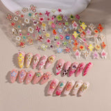 JMEOWIO 3D Nagelsticker Farverig Flower Nail Art Sticker Selbstklebend Nagelaufkleber 5D Stereoskopisk Forår Sommer Blomsterdekoration Nageldesign Tilbehør 4 Blatt