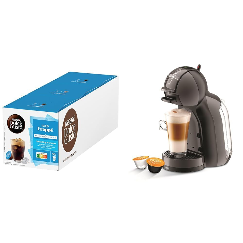 NESCAFÉ DOLCE GUSTO MINI ME by KRUPS schwarz/anthrazit automatisk Kaffeekapselmaschine med NESCAFÉ Dolce Gusto Iced Frappé, 3er Pack (3 x 16 Portioner)