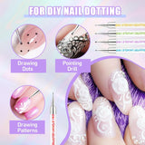 Sularpek 6 Stück Nagel Pinsel, Nail Art Pinsel, Pinsel Nageldesign, Nagel Pinsel Set, Nail Art Dotting Tools med 1 svampebørste applikator, Nageldesign Tilbehør til DIY Nail Art Design