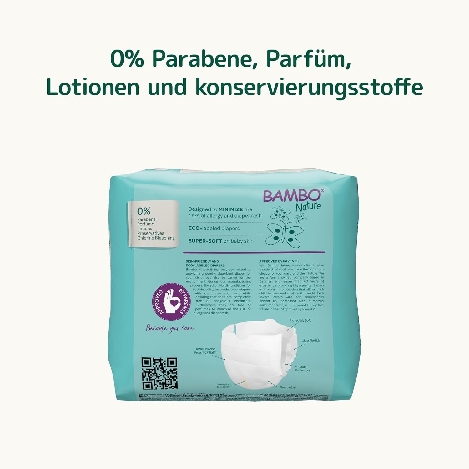 Bambo Naturbleer til babyer, str. 0 (1-3 kg), 144 stk., Månedsæske | Premium bleer med forbedret lækagebeskyttelse | Ultimativ komfort og frihed for nyfødte | Dermatologisk testede bleer