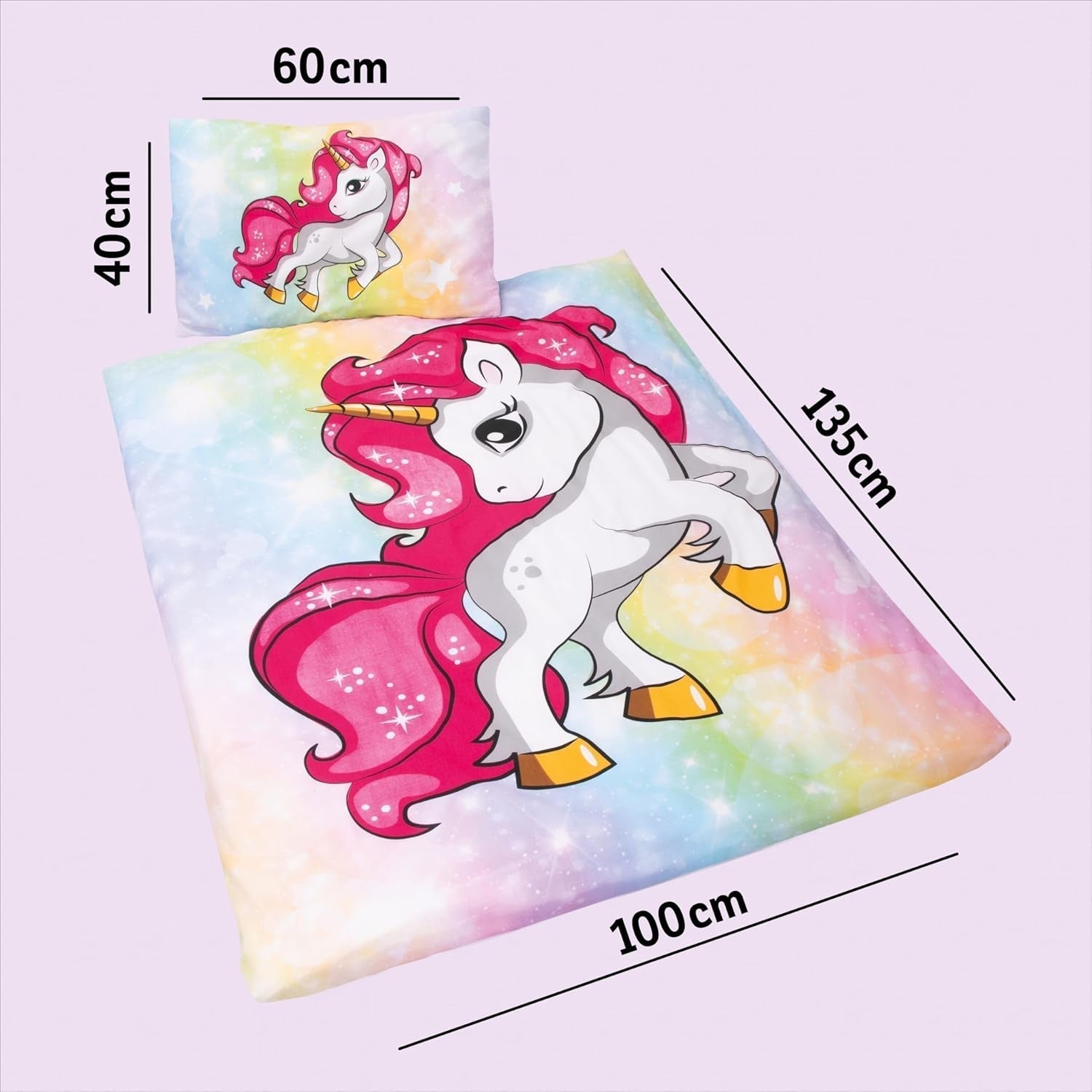 Sengetøj til piger, Unicorn, 100 x 135 cm og 40 x 60 cm, bomuld Sengetøj - børn Naty Shop