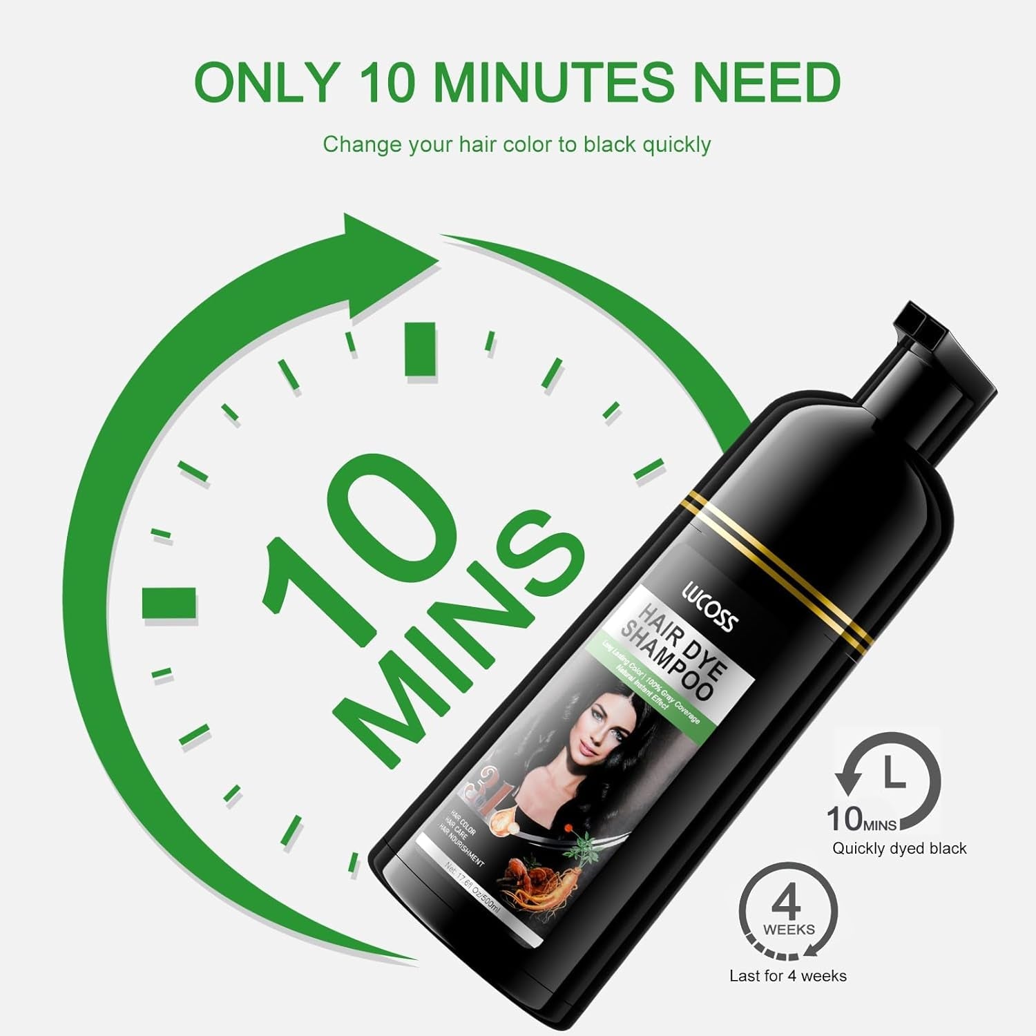 Instant Black Hair Shampoo, Natural Hair Dye Shampoo, 100 % gråt dæksel - nemt og hurtigt, semi-permanent farve til sort hår, hårfarve shampoo til mænd og kvinder Hårfarve Naty Shop
