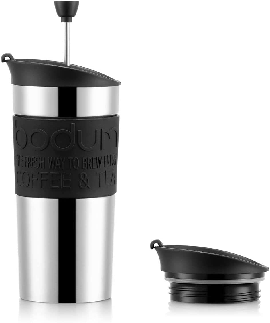Bodum K11067-01 Travel Press Rustfrit stål sort kaffemaskine med erstatningslåg 350ml