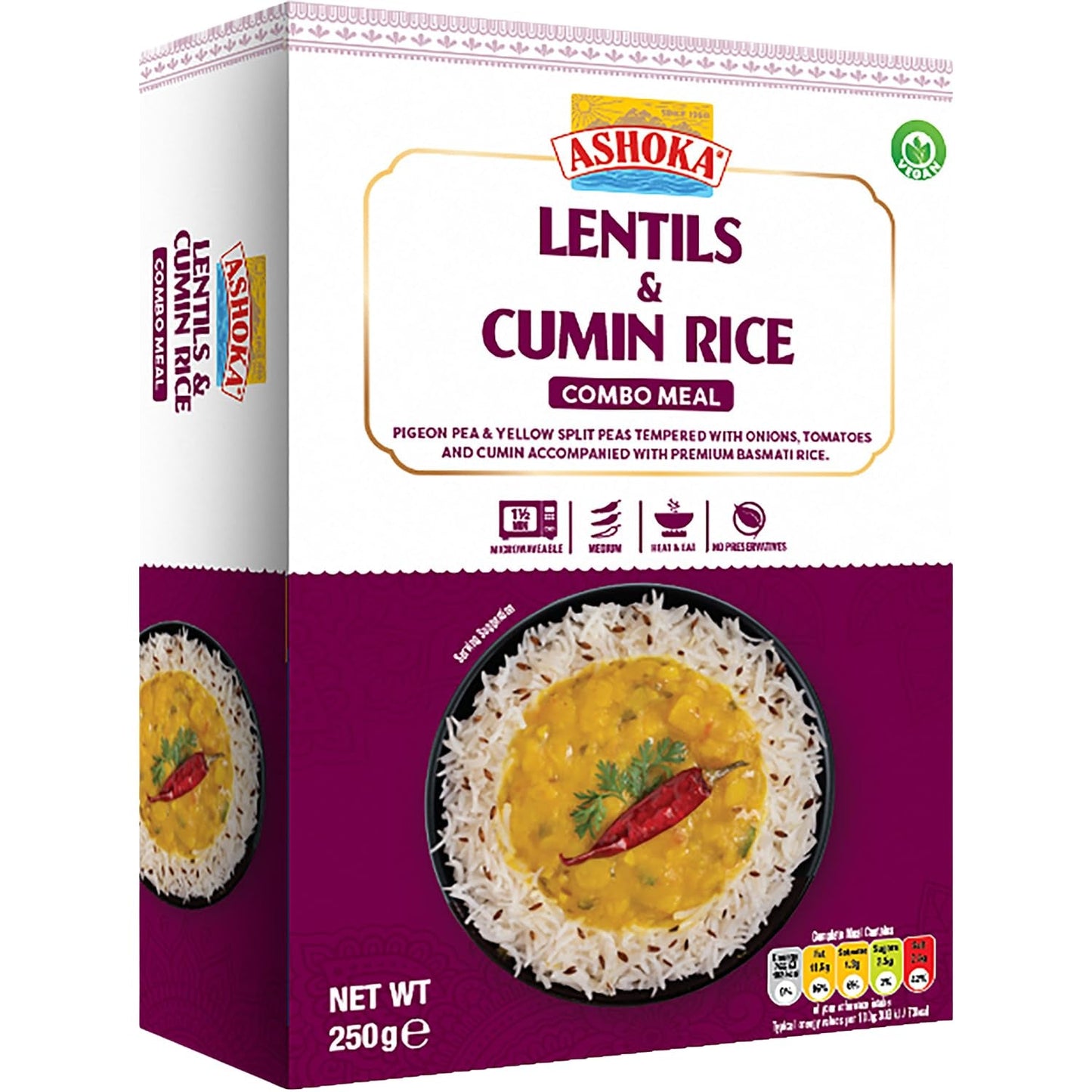 ASHOKA - Instant ris med linser og spidskommen - (1 x 250 g)