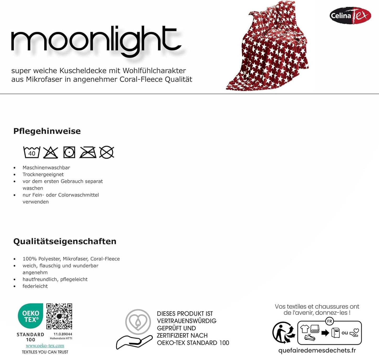 Celinatex fluffy tæppe 150 X 200 Cm Bordeaux tæppe sofa sofa blødt tæppe stjerner Mikrofiber Fleece Oeko-Tex Moonlight Senge og dyner Besuche den CelinaTex-Store