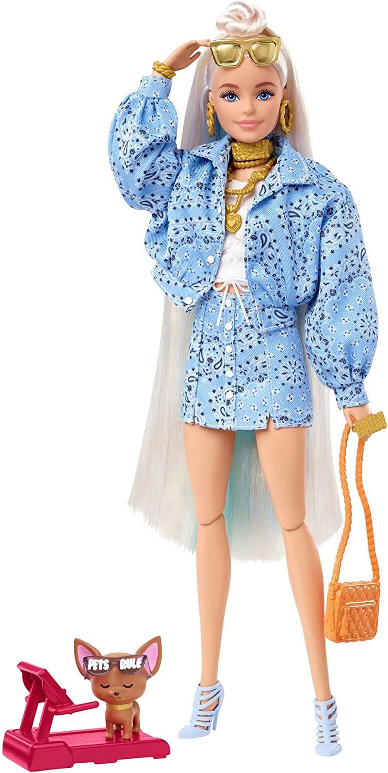 Barbie HDJ46 - Ekstra dukke i kjole med basketballtrøje og tilbehør, Corgi Pet, ekstra langt krøllet hår med lyserøde striber og fleksible led, gavelegetøj til børn 3+ Naty Shop Dolls 0