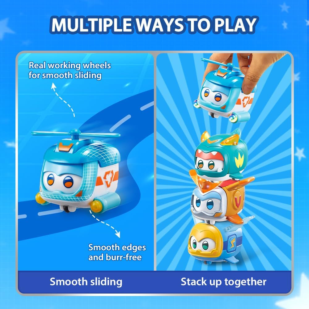 Super Wings Super Pets 4 STK Shine, Golden Boy, Jerome, Ellie Skiftbart ansigtsudtryk Lyneffekt Bærbart legetøj til 3 4 5 6 7 8 år gammel dreng Pige 2 tommer actionfigurer Naty Shop
