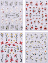 JMEOWIO 3D Nagelsticker Blumen Nail Art Sticker Selbstklebend Nagelaufkleber 5D Stereoskopisk Frühling Sommer Dekoration Nageldesign Zubehör 4 Blatt