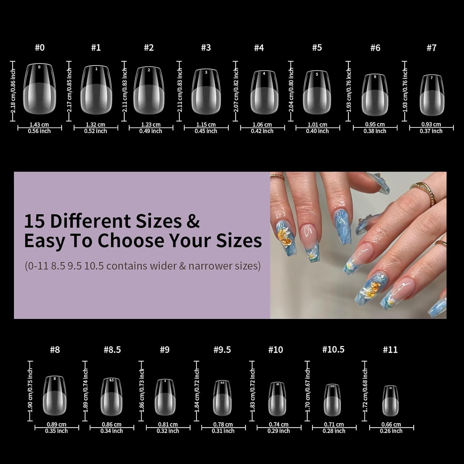 Korte falske negle Ballerina 500 stk. lim på 12 størrelser kunstige negle Korte bløde gel Fulddækkende neglespidser til gelnegle Korte S