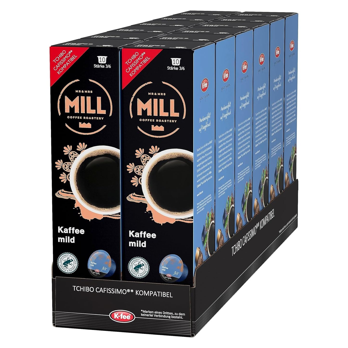 Mr & Mrs Mill Kaffee mild Filterkaffee, kompatibel med K-fee & Tchibo Cafissimo*, Stärke 3/6, 120 Kaffeekapseln