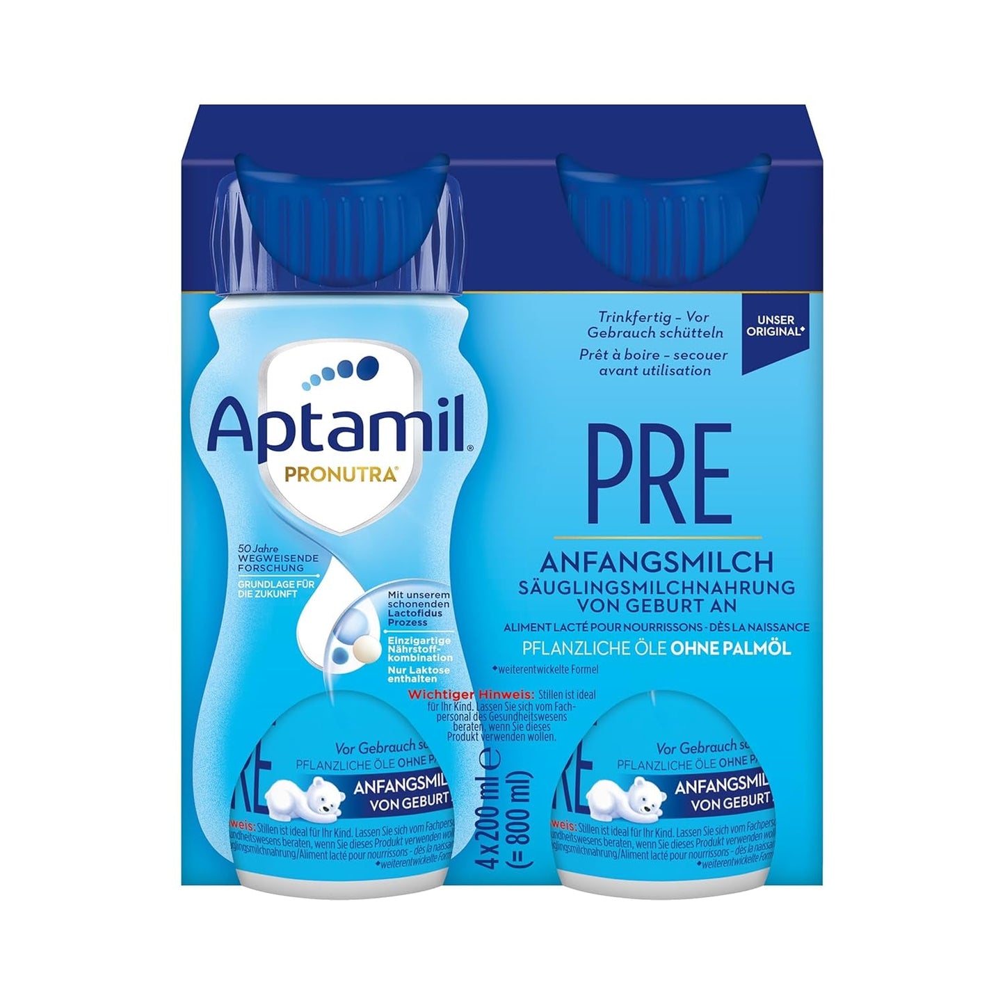Aptamil Pronutra Pre - Modermælkserstatning fra fødslen - Med vegetabilske olier, uden palmeolie - 6 x 4 x 200 ml (4800 ml)