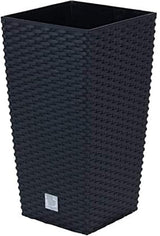 Prosperplast potter/potter i rattan-look med indsats | 32,5 x 32,5 x 61 cm | antracit | vejr- og UV-bestandig | lavet af robust plastik | til indvendig og udvendig