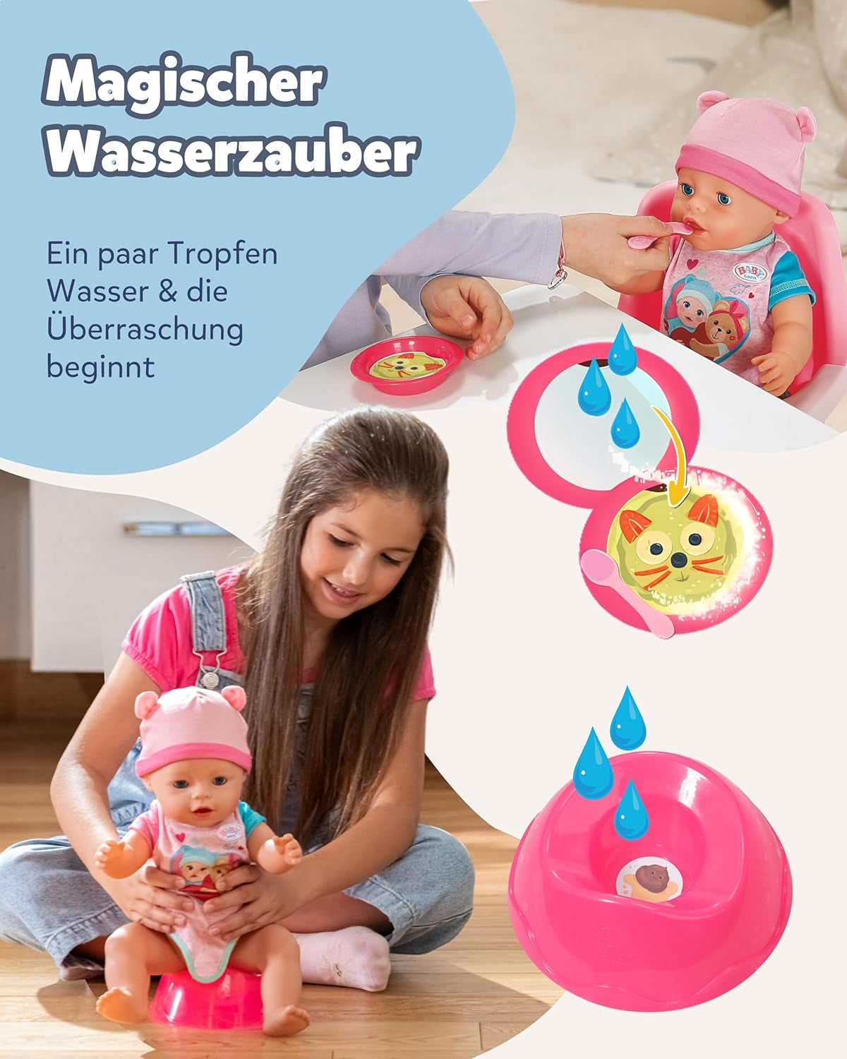 BABY Born Emma - babydukke 43 cm - 10 funktioner inklusive tilbehør og madras - Fungerer fuldt ud uden batterier - Velegnet til børn fra 3 år og derover