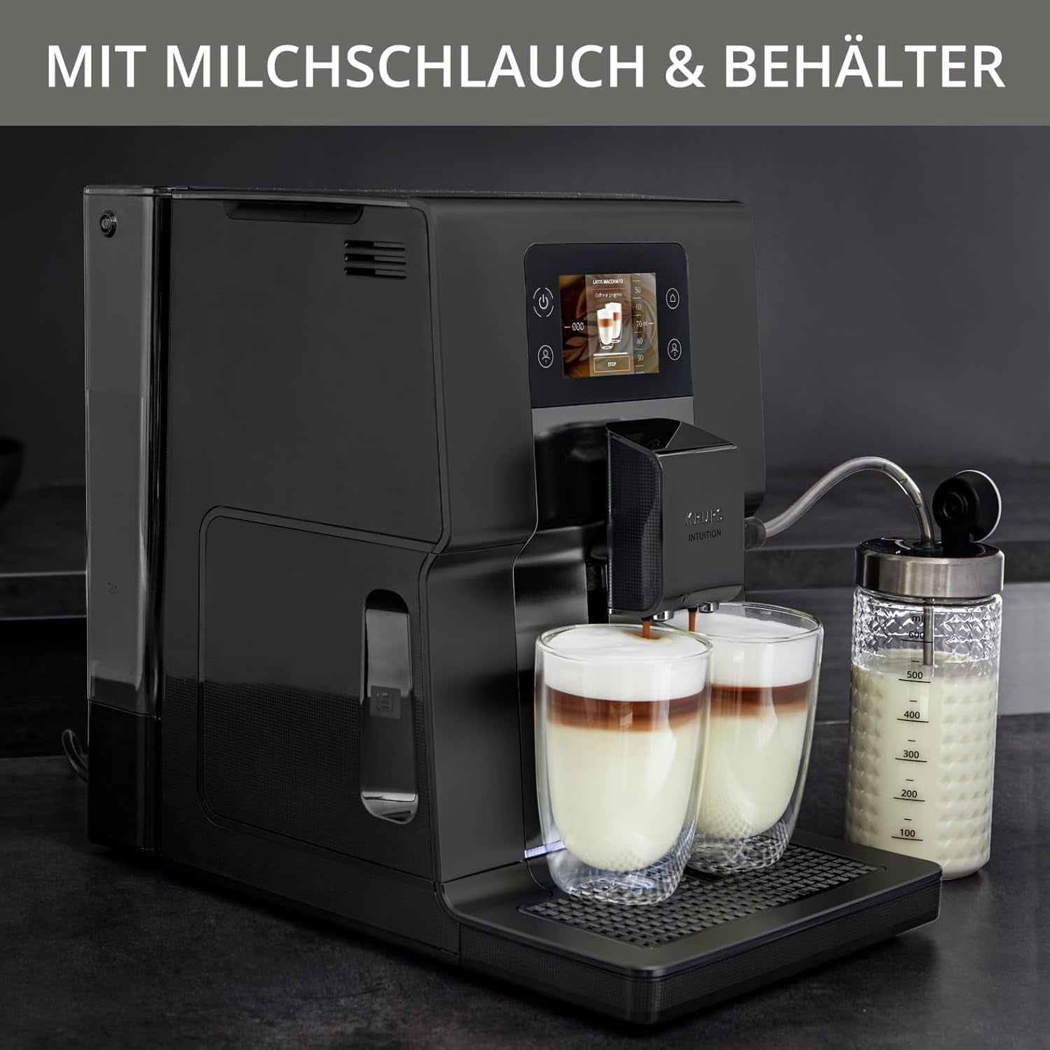 Krups Intuition Preference fuldautomatisk espressomaskine med smartphone-lignende betjening, 3,5" farvetouchskærm, Smart Slide-teknologi, intuitivt lyssystem, 11 drikkevarer, mælkebeholder, EA873810