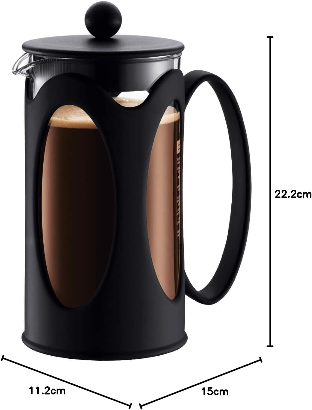 Bodum Kenya kaffemaskine - 1L / 8 kopper - Manuel fransk presse Borosilikatglas og rustfrit stål - Tåler opvaskemaskine - Fremstillet i Portugal