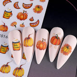 3D Autumn Nail Stickers Græskarblade Negle Stickers Geometrisk linje Blomster Negle Stickers Thanksgiving Day Design Negle Stickers Efterår Pumpkin Nail Stickers Negletilbehør Negle Art