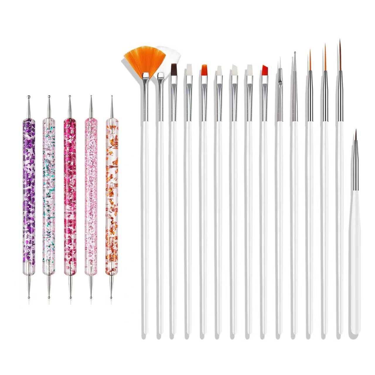 Nail Art Pinsel Sæt, 20 stk Nageldesign Malerei Pinsel, Professionelle Nail Art Design Pinsel, Nail Fine Liner Pinsel, Pink