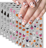 Nagelsticker Halloween, 8 Blätter Halloween Nagelsticker, Kürbis Nail Sticker, Nail Art, Nagel Charms, Nagel Zubehör, Nageldesign, Jul (Typ A)