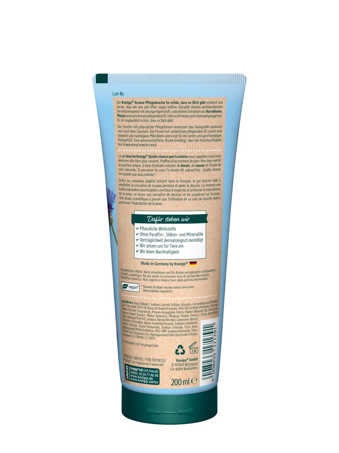 Kneipp Aroma, aromatisk shower gel med naturlige ekstrakter af blåbær, mallow og naturlig nærende olie, 200 ml Brusebad og bad Naty Shop